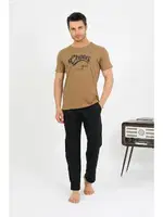 Erkek Pamuk Kısa Kol Pijama Takım Vizon Akbeniz 6875 Vizon farklı açı