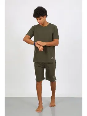 Akbeniz Kısa Kolu Erkek Pamuk Alt Üst Kaprili Pijama Takım Haki Akbeniz Akbeniz 6872