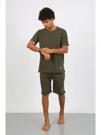 Akbeniz Kısa Kolu Erkek Pamuk Alt Üst Kaprili Pijama Takım Haki Akbeniz Akbeniz 6872