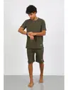 Kısa Kolu Erkek Pamuk Alt Üst Kaprili Pijama Takım Haki Akbeniz Akbeniz 6872