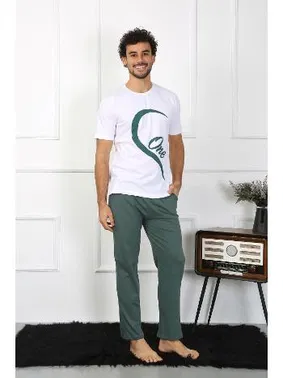 Akbeniz Pamuk Sevgili Kombini Erkek Pijama Takımı Beyaz Akbeniz 50127  - Alternatif Görünüm