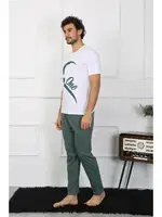 Pamuk Sevgili Kombini Erkek Pijama Takımı Beyaz Akbeniz 50127  Beyaz farklı açı