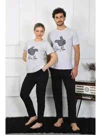 Akbeniz Pamuklu Sevgili Kombini Erkek Pijama Takımı Gri Akbeniz 50126 