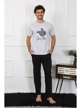 Akbeniz Pamuklu Sevgili Kombini Erkek Pijama Takımı Gri Akbeniz 50126  - Alternatif Görünüm