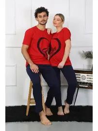 Akbeniz Erkek Pamuk Penye Sevgili Kombini Pijama Takımı Kırmızı Akbeniz 50128 