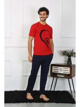 Akbeniz Erkek Pamuk Penye Sevgili Kombini Pijama Takımı Kırmızı Akbeniz 50128  - Alternatif Görünüm
