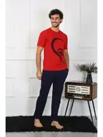 Erkek Pamuk Penye Sevgili Kombini Pijama Takımı Kırmızı Akbeniz 50128  Kirmizi detay görünüm