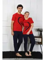 Erkek Pamuk Penye Sevgili Kombini Pijama Takımı Kırmızı Akbeniz 50128  Kirmizi farklı açı