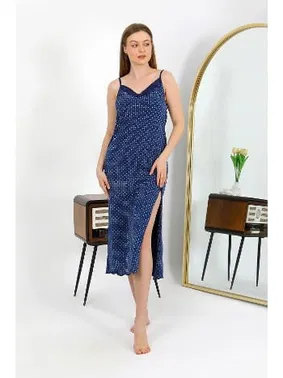 Akbeniz İp Askılı Uzun Yırtmaçlı Penye Gecelik Akbeniz 90130