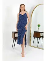 İp Askılı Uzun Yırtmaçlı Penye Gecelik Akbeniz 90130 Lacivert