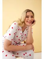 Gömlek Yaka Kalp Desenli Önden Düğmeli Büyük Beden Pijama Takımı Akbeniz 202515 Beyaz görsel 4