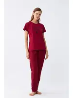 Kalp Desenli Kısa Kollu Kadın Bordo Penye Pijama Takımı Akbeniz 2785 Bordo farklı açı