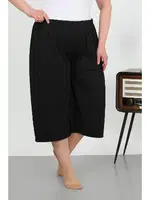 Büyük Beden Bürümcük Kadın Kapri Akbeniz 27561 Siyah detay görünüm