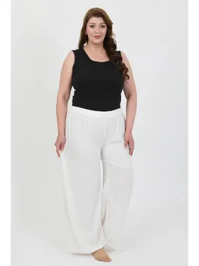 Akbeniz Beyaz Büyük Beden Kadın Bürümcük Pantolon Akbeniz 210076