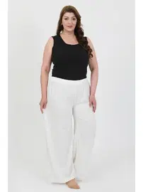Akbeniz Beyaz Büyük Beden Kadın Bürümcük Pantolon Akbeniz 210076