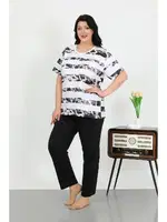Yuvarlak Yaka Büyük Beden Kısa Kollu Penye Pijama Takımı Akbeniz 202505 Beyaz
