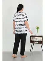 Yuvarlak Yaka Büyük Beden Kısa Kollu Penye Pijama Takımı Akbeniz 202505 Beyaz farklı açı