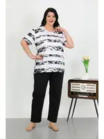 Yuvarlak Yaka Büyük Beden Kısa Kollu Penye Pijama Takımı Akbeniz 202505 Beyaz görsel 4