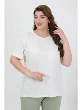 Akbeniz Büyük Beden Kısa Kol Penye Pijama Takımı Beyaz Akbeniz 202510