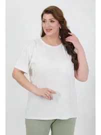 Akbeniz Büyük Beden Kısa Kol Penye Pijama Takımı Beyaz Akbeniz 202510