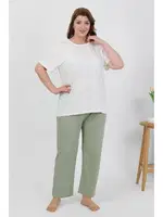 Büyük Beden Kısa Kol Penye Pijama Takımı Beyaz Akbeniz 202510 Beyaz detay görünüm