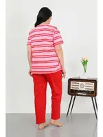 Çizgili Büyük Beden Kısa Kollu Penye Pijama Takımı Kırmızı Akbeniz 202505 görsel 4