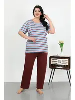 Kısa Kollu Büyük Beden Penye Kadın Pijama Takımı Akbeniz 202505 Mavi detay görünüm