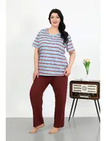 Kısa Kollu Büyük Beden Penye Kadın Pijama Takımı Akbeniz 202505 Mavi farklı açı