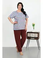 Kısa Kollu Büyük Beden Penye Kadın Pijama Takımı Akbeniz 202505 Mavi görsel 4