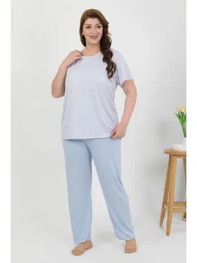 Akbeniz Yuvarlak Yaka Büyük Beden Kısa Kollu Penye Pijama Takımı Akbeniz 202510