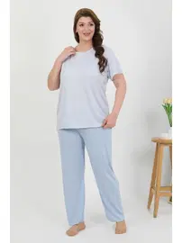 Akbeniz Yuvarlak Yaka Büyük Beden Kısa Kollu Penye Pijama Takımı Akbeniz 202510