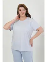 Yuvarlak Yaka Büyük Beden Kısa Kollu Penye Pijama Takımı Akbeniz 202510 Mavi detay görünüm