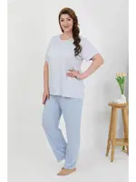 Yuvarlak Yaka Büyük Beden Kısa Kollu Penye Pijama Takımı Akbeniz 202510 Mavi farklı açı
