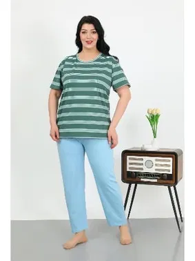 Akbeniz Pamuklu Kısa Kollu Büyük Beden Penye Kadın Pijama Takımı Akbeniz 202505