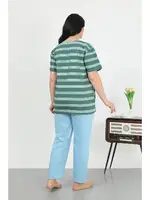 Pamuklu Kısa Kollu Büyük Beden Penye Kadın Pijama Takımı Akbeniz 202505 Petrol görsel 4