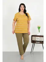 Büyük Beden Çizgili Kısa Kollu Penye Kadın Pijama Takımı Akbeniz 202505