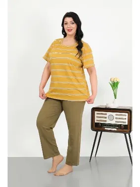 Akbeniz Büyük Beden Çizgili Kısa Kollu Penye Kadın Pijama Takımı Akbeniz 202505 - Alternatif Görünüm