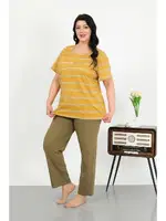Büyük Beden Çizgili Kısa Kollu Penye Kadın Pijama Takımı Akbeniz 202505 detay görünüm