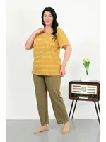 Büyük Beden Çizgili Kısa Kollu Penye Kadın Pijama Takımı Akbeniz 202505 farklı açı