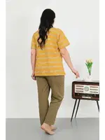 Büyük Beden Çizgili Kısa Kollu Penye Kadın Pijama Takımı Akbeniz 202505 görsel 4