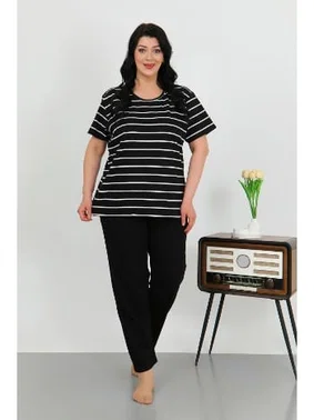 Akbeniz Kısa Kollu Büyük Beden Penye Kadın Pijama Takımı Siyah Akbeniz 202505
