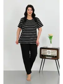 Akbeniz Kısa Kollu Büyük Beden Penye Kadın Pijama Takımı Siyah Akbeniz 202505
