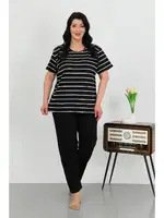 Kısa Kollu Büyük Beden Penye Kadın Pijama Takımı Siyah Akbeniz 202505 Siyah