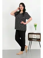 Kısa Kollu Büyük Beden Penye Kadın Pijama Takımı Siyah Akbeniz 202505 Siyah detay görünüm