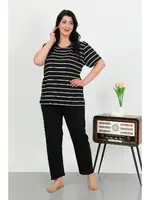 Kısa Kollu Büyük Beden Penye Kadın Pijama Takımı Siyah Akbeniz 202505 Siyah farklı açı