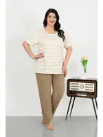 Çizgili Büyük Beden Kısa Kollu Penye Kadın Pijama Takımı Akbeniz 202505 Sütlü Kahve farklı açı