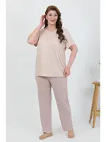 Büyük Beden Kısa Kollu Penye Kadın Pijama Takımı Akbeniz 202510 Sütlü Kahve