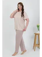 Büyük Beden Kısa Kollu Penye Kadın Pijama Takımı Akbeniz 202510 Sütlü Kahve görsel 4