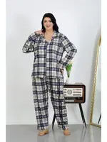 Büyük Beden Pamuklu Cepli Düğmeli Lacivert Pijama Takım Akbeniz 202504 Lacivert farklı açı