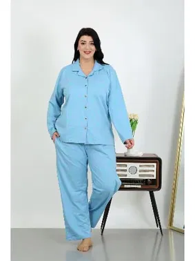 Akbeniz Büyük Beden Pamuklu Cepli Düğmeli Pijama Takım Akbeniz 202504